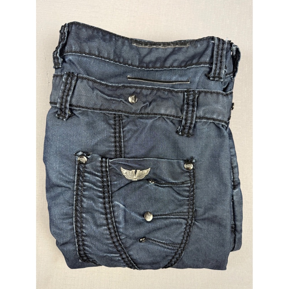 Vintage Y2K VIP Collection Indigo Coated Studded Jeans Mens 40 Streetwear Winged